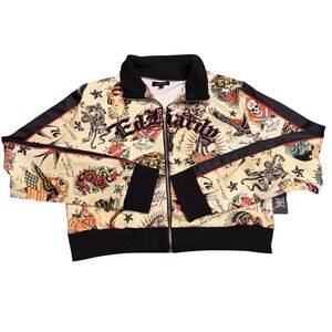 Ed Hardy Don Ed Tattoo Flash Zip Track Jacket XL Y2K Tiger Skull NWT